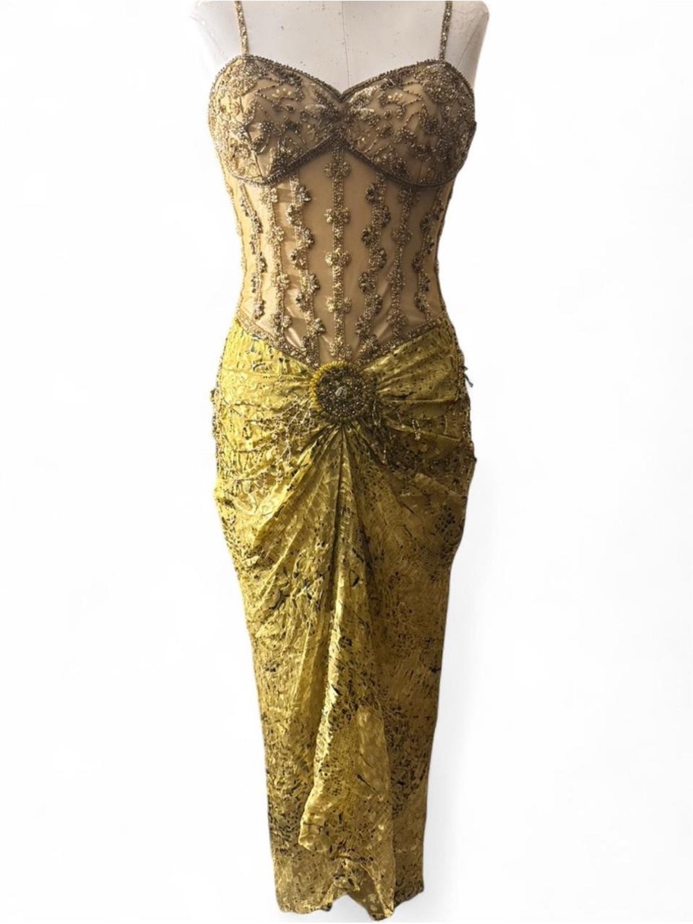 Deadstock NWT Vintage Dolce Jovani Silk & Rayon Beaded Dress